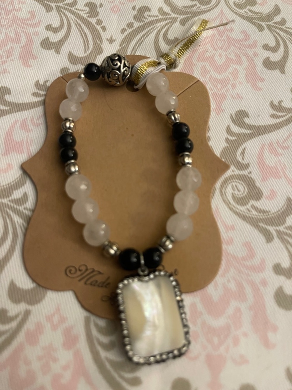 Handcrafted Mother of Pearl Beaded Bracelet - White & Black